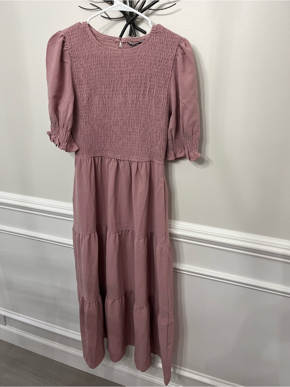 BTFBM Women’s Small Dusty Rose Smocked Maxi Dress Puff Sleeve